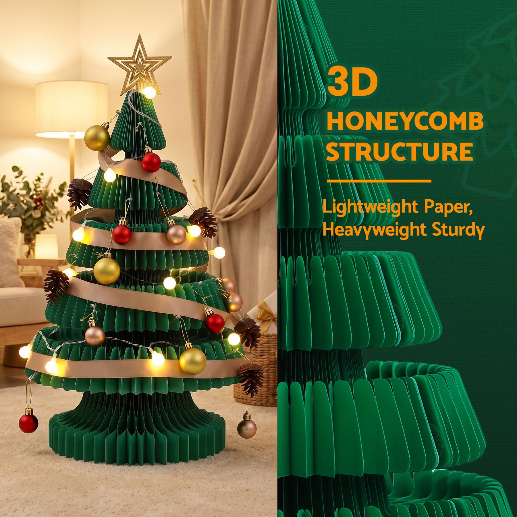 Jingle Jollys Paper Christmas Tree 62CM w/ Star Topper LEDs Xmas Decorations Kit Home Office Green - SportZone.co.nz