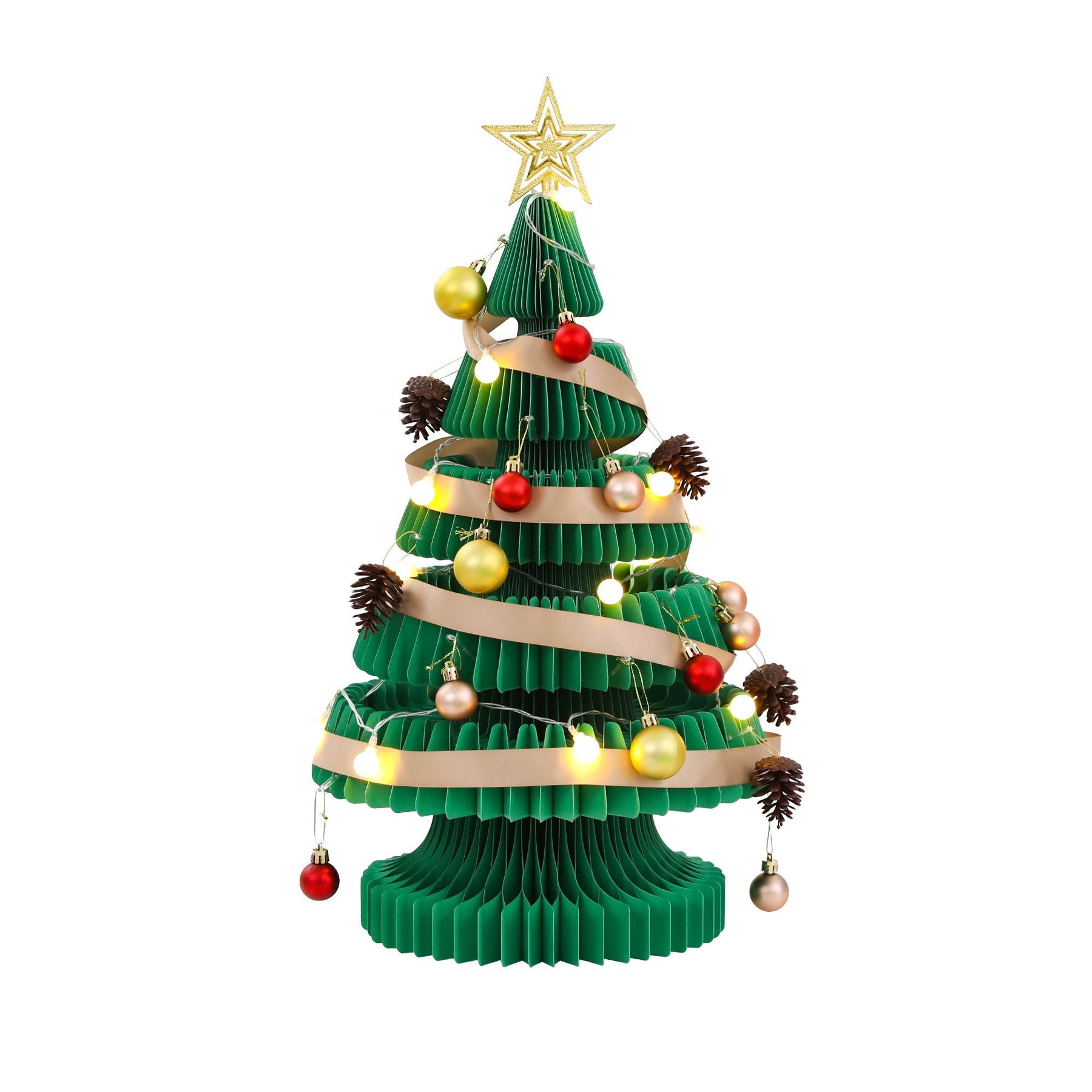 Jingle Jollys Paper Christmas Tree 62CM w/ Star Topper LEDs Xmas Decorations Kit Home Office Green - SportZone.co.nz