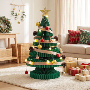 Jingle Jollys Paper Christmas Tree 62CM w/ Star Topper LEDs Xmas Decorations Kit Home Office Green - SportZone.co.nz