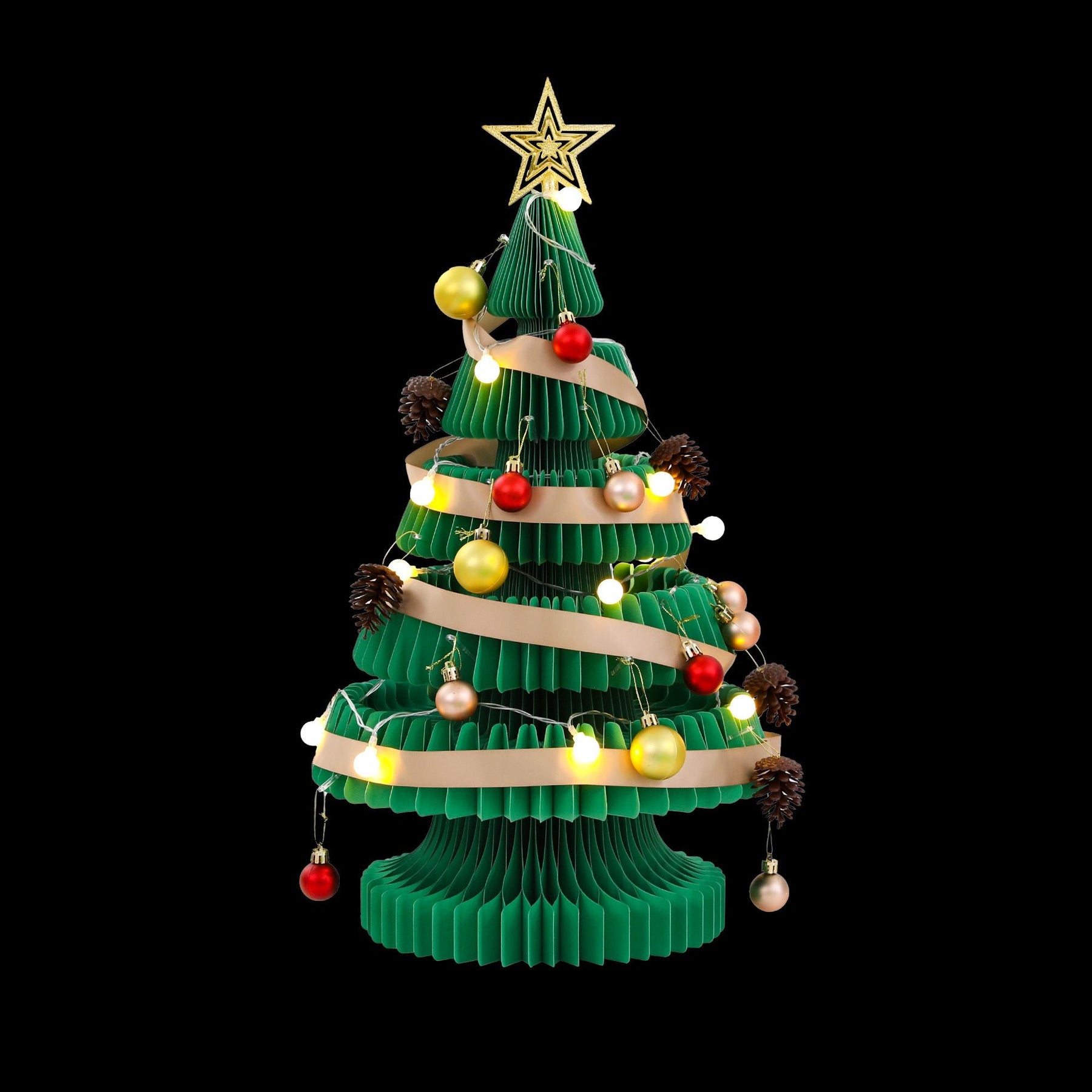 Jingle Jollys Paper Christmas Tree 62CM w/ Star Topper LEDs Xmas Decorations Kit Home Office Green - SportZone.co.nz