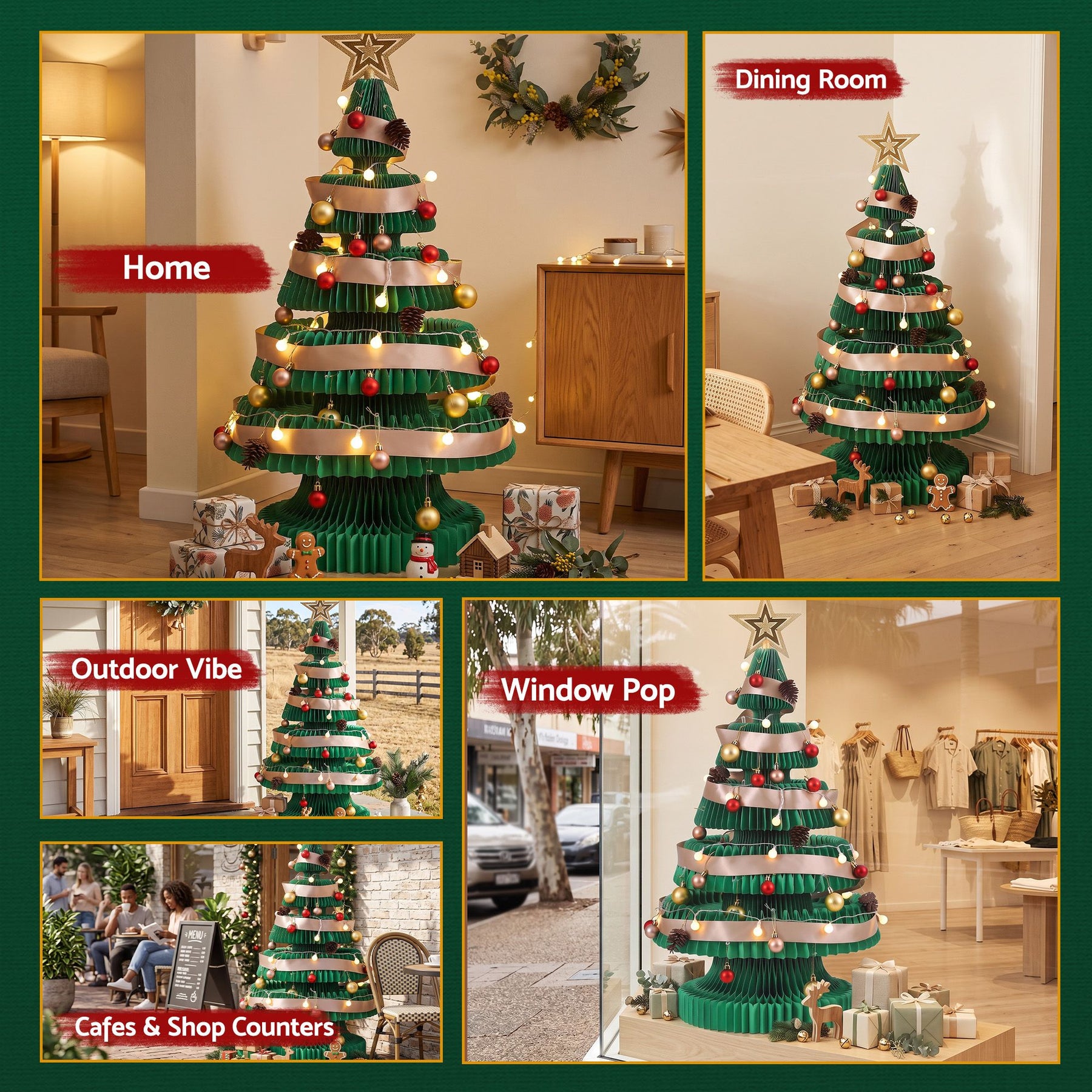 Jingle Jollys Paper Christmas Tree 87CM w/ Star Topper LEDs Xmas Decorations Kit Home Office Green - SportZone.co.nz