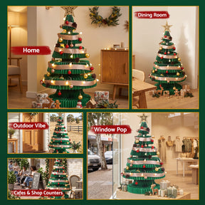 Jingle Jollys Paper Christmas Tree 87CM w/ Star Topper LEDs Xmas Decorations Kit Home Office Green - SportZone.co.nz
