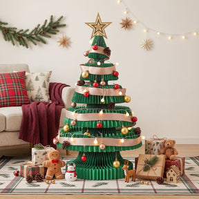 Jingle Jollys Paper Christmas Tree 87CM w/ Star Topper LEDs Xmas Decorations Kit Home Office Green - SportZone.co.nz