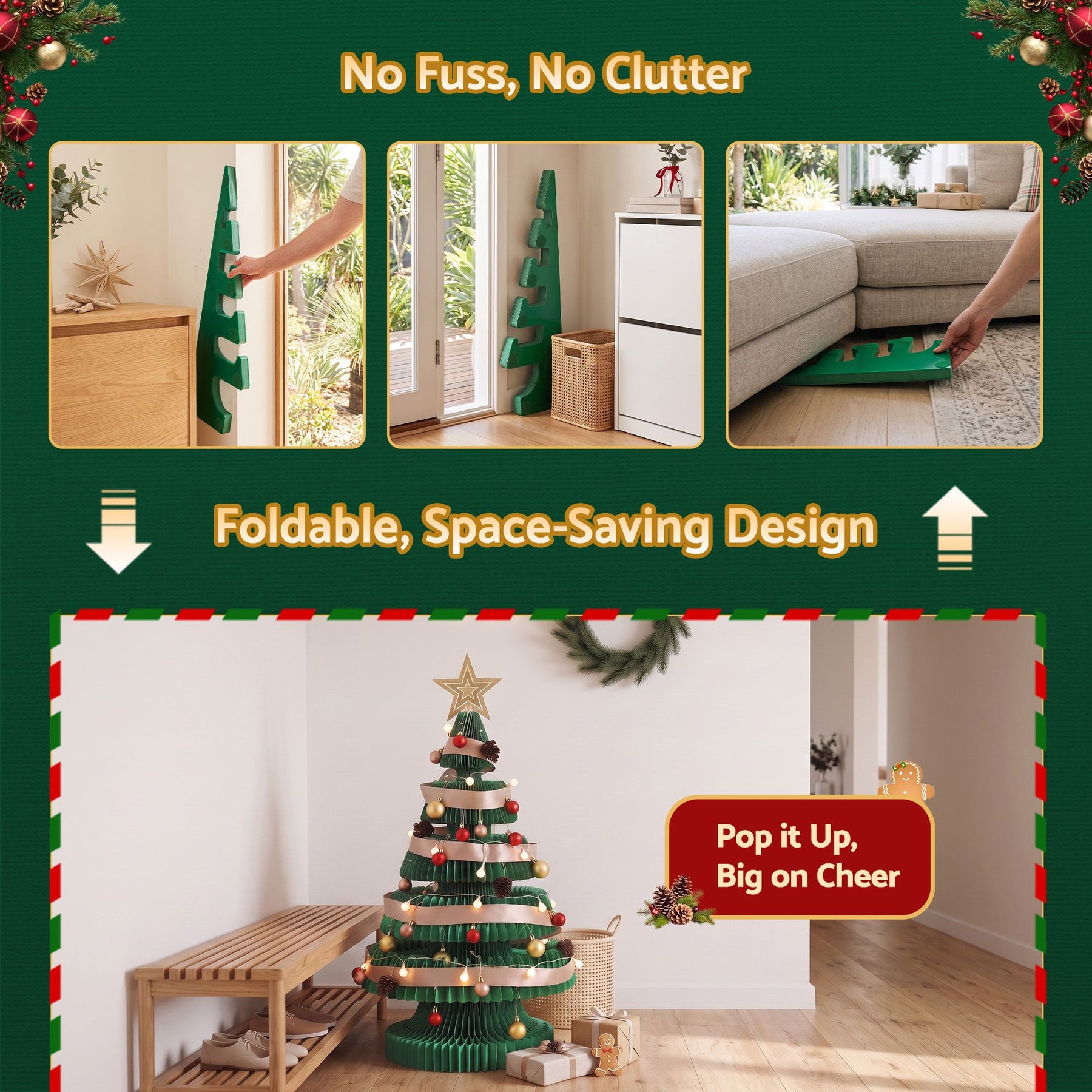 Jingle Jollys Paper Christmas Tree 87CM w/ Star Topper LEDs Xmas Decorations Kit Home Office Green - SportZone.co.nz