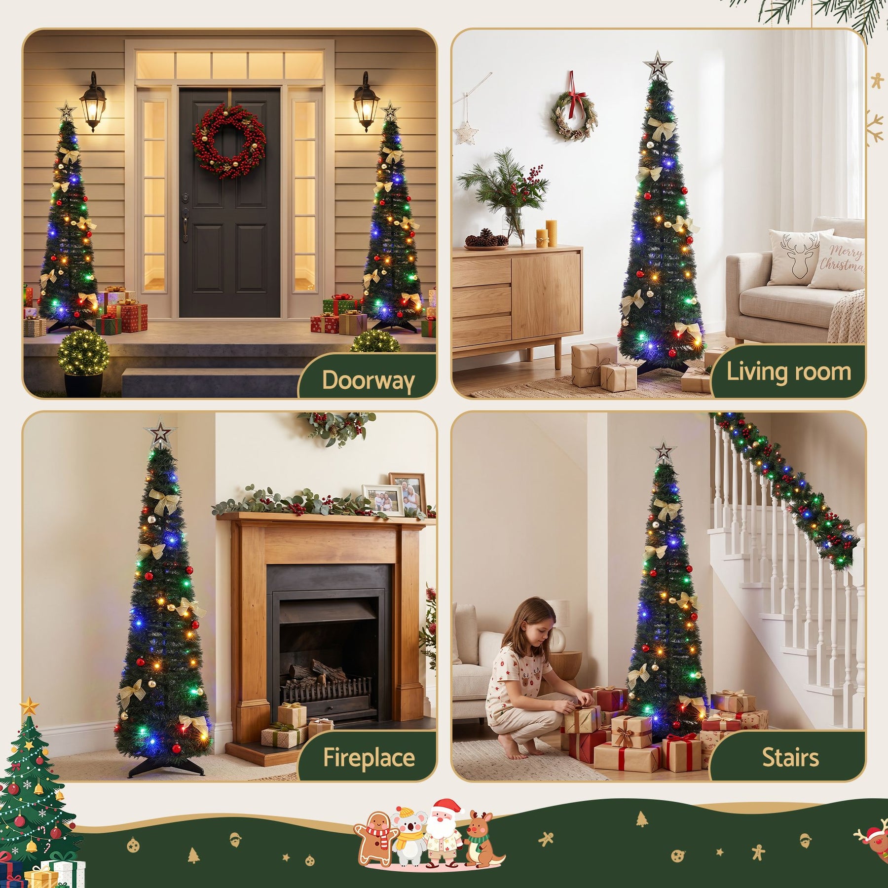 Jingle Jollys Pop Up Christmas Tree Pre Decorated Multicolour LED 155cm - SportZone.co.nz