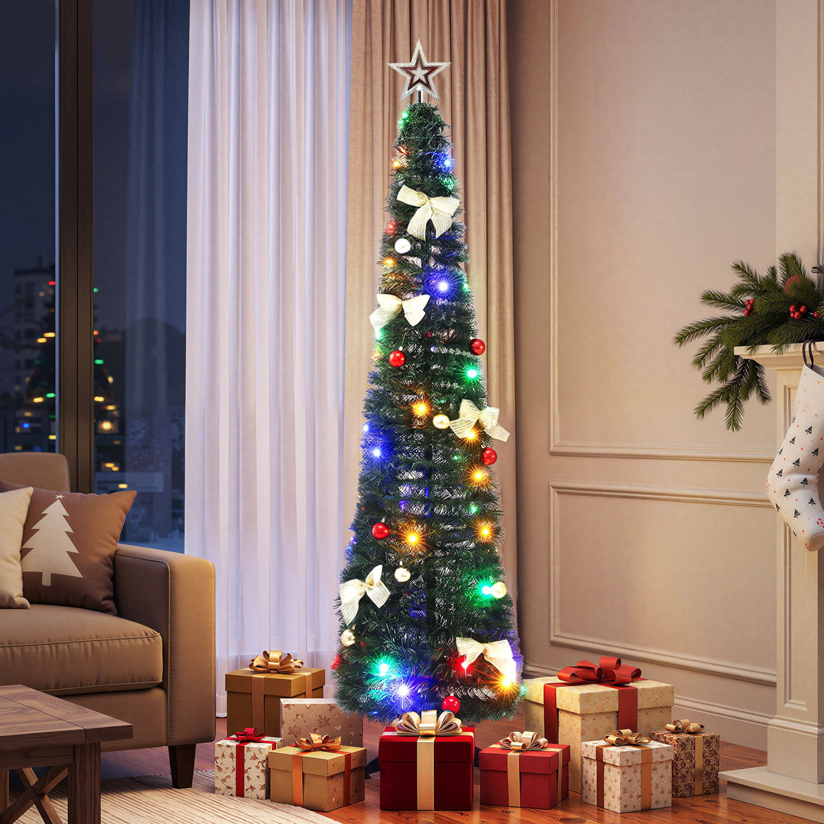 Jingle Jollys Pop Up Christmas Tree Pre Decorated Multicolour LED 155cm - SportZone.co.nz