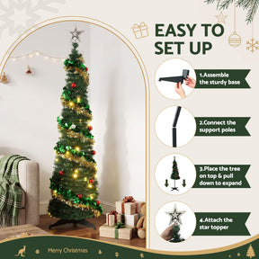 Jingle Jollys Pop Up Christmas Tree Pre Decorated Warm White LED 160cm - SportZone.co.nz