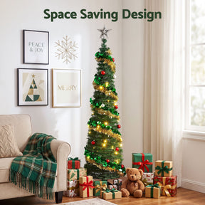 Jingle Jollys Pop Up Christmas Tree Pre Decorated Warm White LED 160cm - SportZone.co.nz