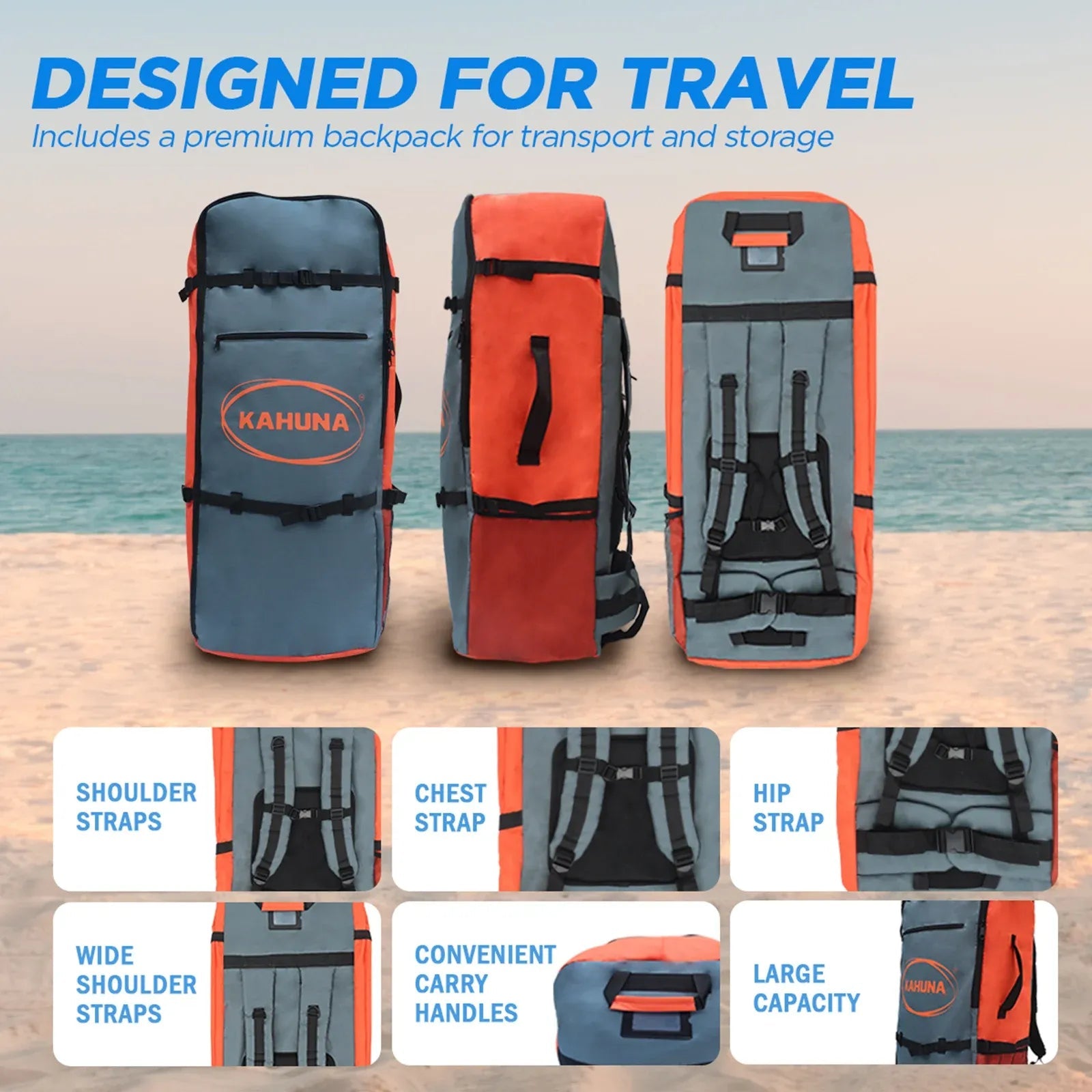 Kahuna Hana 10FT Inflatable Stand Up Paddle Board Set - Non-Slip iSUP Paddleboard with Backpack Paddle Pump Leash - SportZone.co.nz