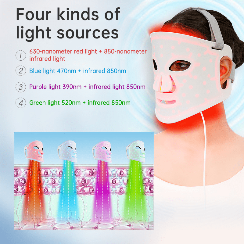 LED Light Therapy Face Mask – 98 LEDs, 4 Colour Modes, USB Rechargeable - SportZone.co.nz