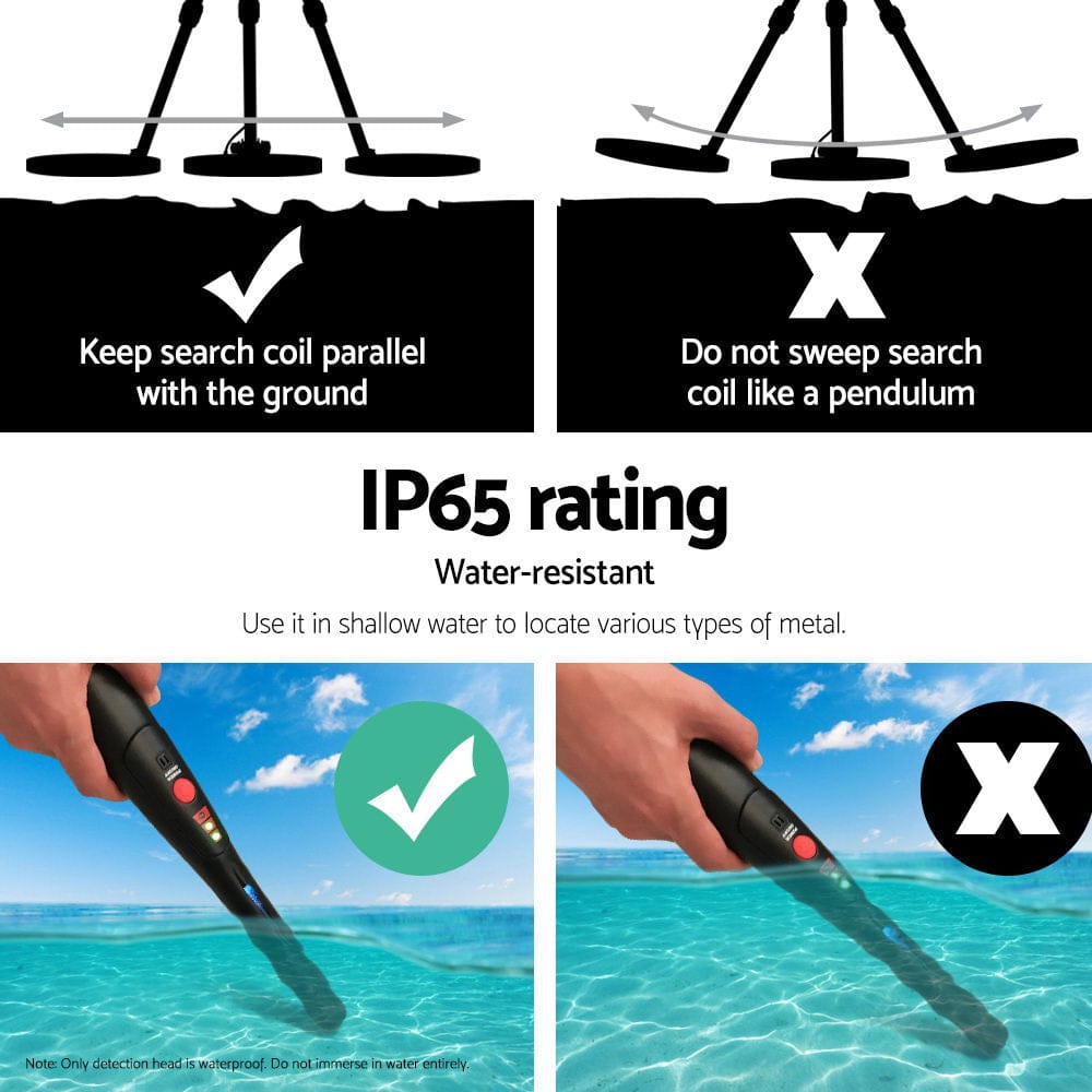 Metal Detector 180MM Deep Sensitive Waterproof Pinpointer Treasure Hunter Black - SportZone.co.nz
