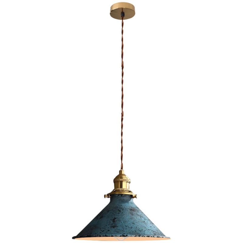 Nordic Retro Metal Cage E27 Pendant Ceiling Light Blue Industrial Chandelier, 8.27in Diameter - SportZone.co.nz