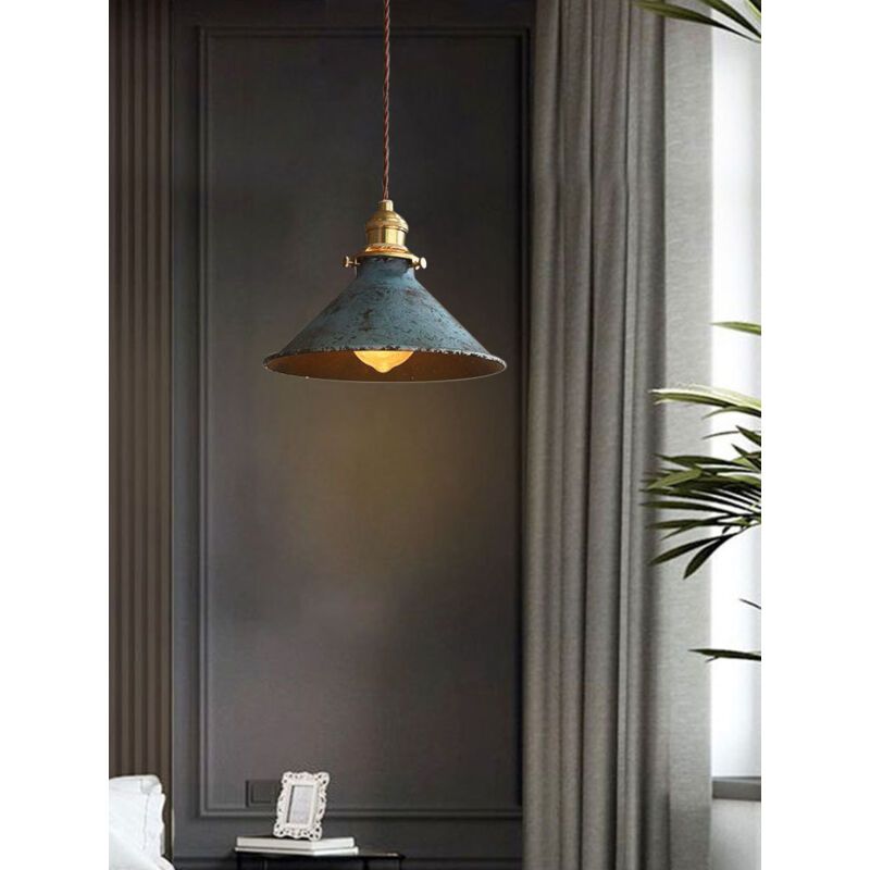 Nordic Retro Metal Cage E27 Pendant Ceiling Light Blue Industrial Chandelier, 8.27in Diameter - SportZone.co.nz