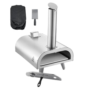 Pizza Oven Outdoor, 12" Pellet Pizza Oven, Portable Pizza-Stove with Built-in Thermometer, Wood Fired Stainless Steel Pizza-Maker, for Backyard, Camping, Pizza-Stone, Shovel, Carry Bag, Silver - SportZone.co.nz