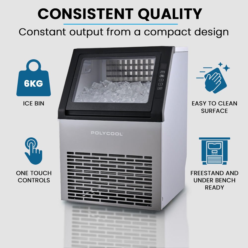 POLYCOOL Commercial Ice Maker 45kg/24hr | Self-Cleaning Ice Machine with Timer - SportZone.co.nz