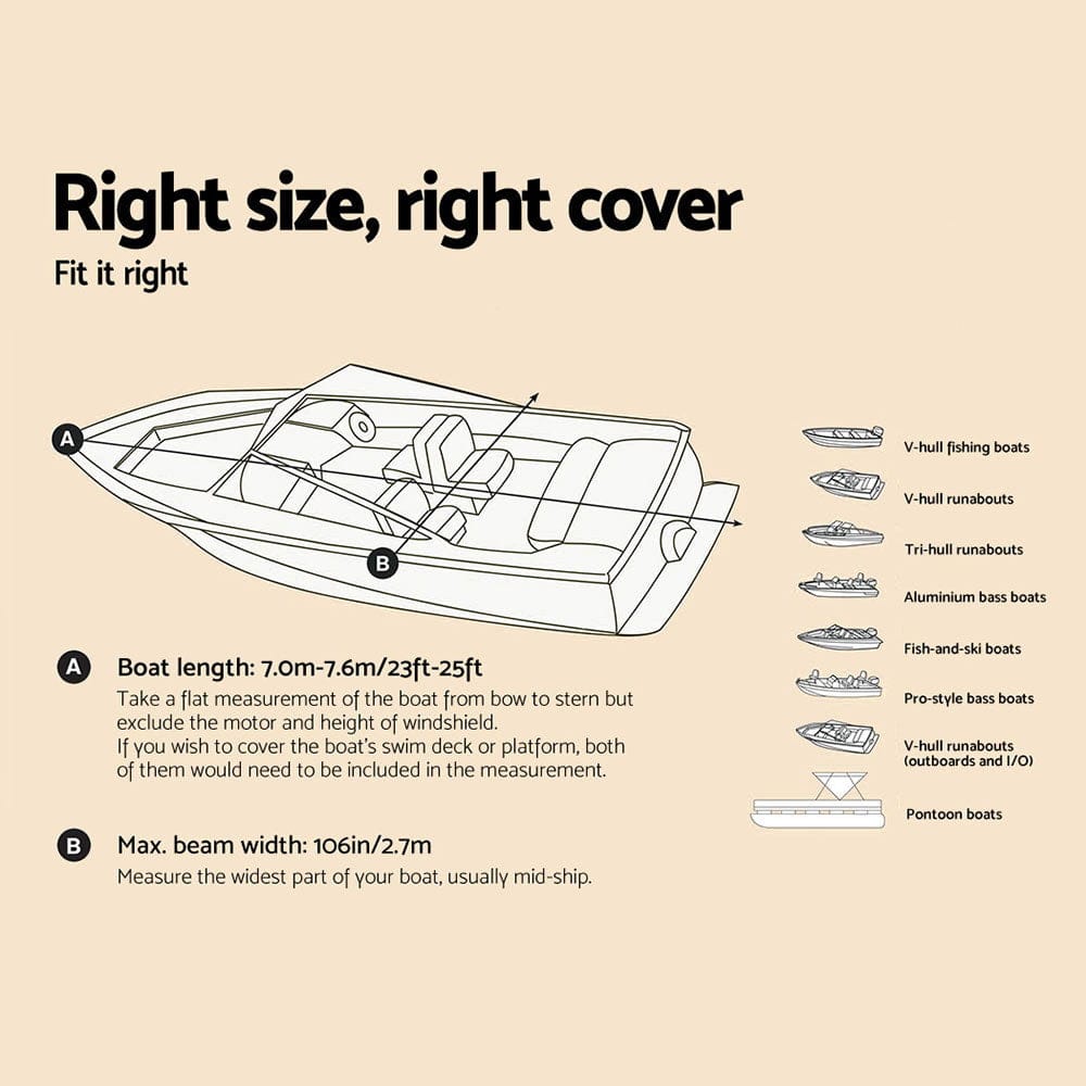 Seamanship Boat Cover 23 - 25ft Trailerable Jumbo Marine 600D Heavy Duty Grey - SportZone.co.nz