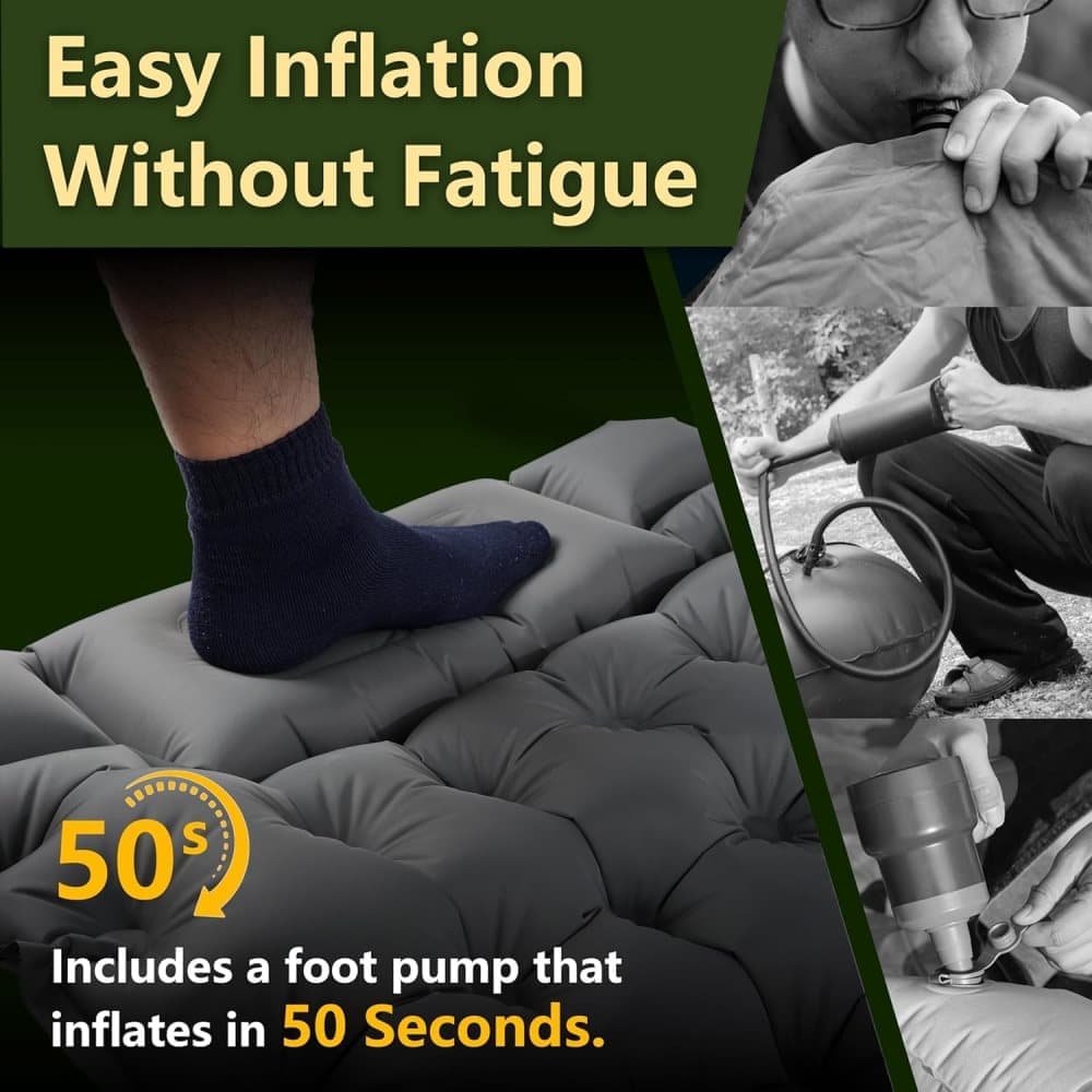 Self - inflating mattress 10cm, dark green, lightweight waterproof tear - resistant for camping beach hiking, with foot pump - SportZone.co.nz