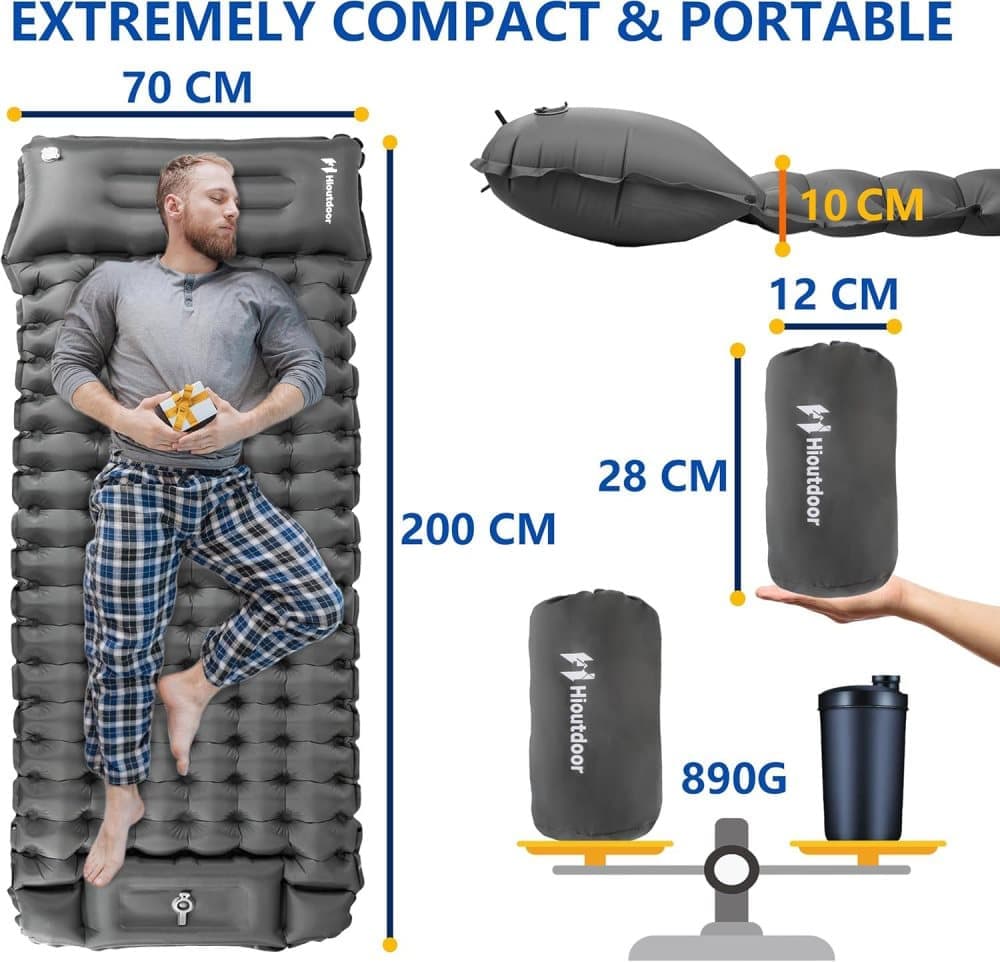 Self - inflating mattress 10cm, light blue, waterproof lightweight tear - resistant durable with foot pump for camping beach hiking - SportZone.co.nz