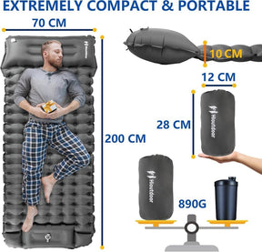 Self - inflating mattress 10cm, light blue, waterproof lightweight tear - resistant durable with foot pump for camping beach hiking - SportZone.co.nz