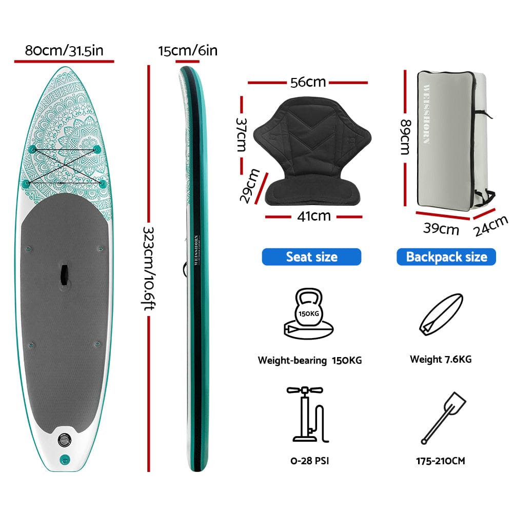Weisshorn 10.6ft Inflatable Stand Up Paddle Board – Green - SportZone.co.nz