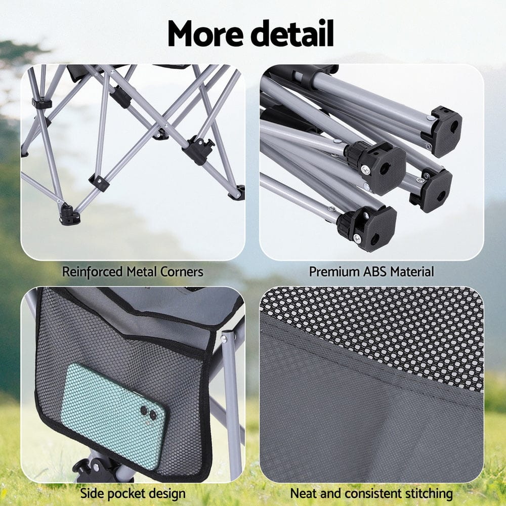Weisshorn Camping Chair Adjustable Reclining Portable Outdoor Folding Chair Grey - SportZone.co.nz