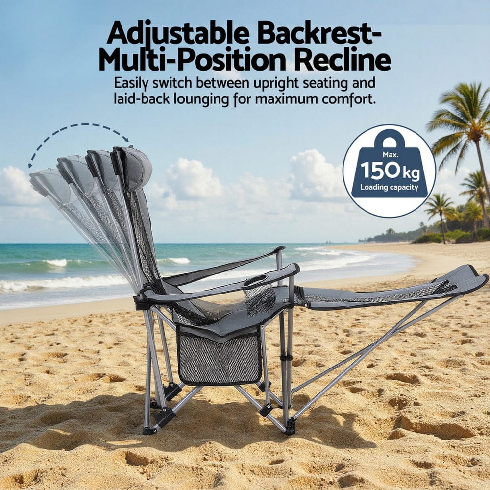 Weisshorn Camping Chair Adjustable Reclining Portable Outdoor Folding Chair Grey - SportZone.co.nz