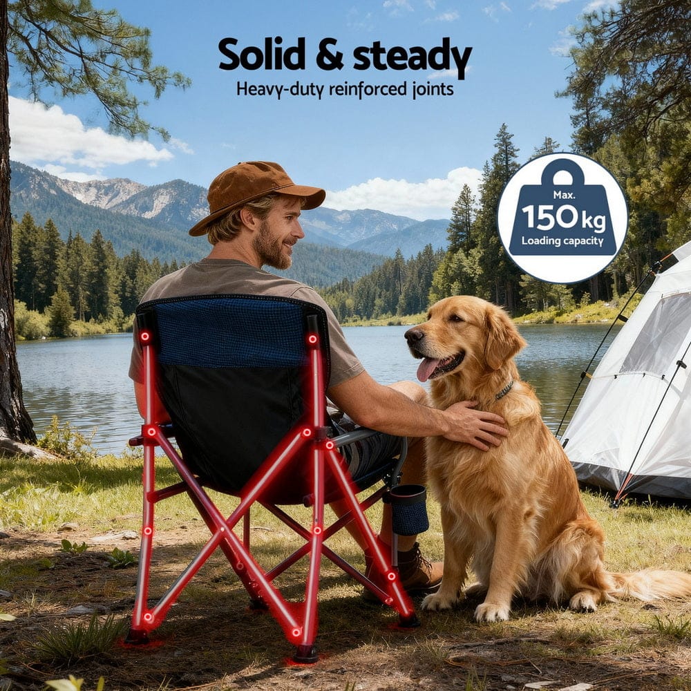 Weisshorn Camping Chair Folding Outdoor Portable Seat Lightweight Beach Picnic Fishing Capacity 120KG Navy Blue - SportZone.co.nz