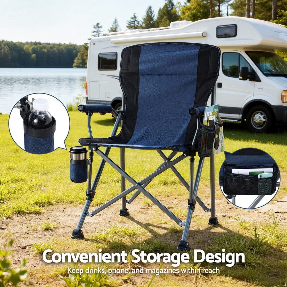Weisshorn Camping Chair Folding Outdoor Portable Seat Lightweight Beach Picnic Fishing Capacity 120KG Navy Blue - SportZone.co.nz