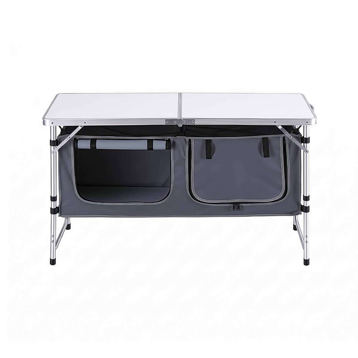 Weisshorn Camping Table Adjustable Storage Cabinet Aluminum MDF 120cm Grey - SportZone.co.nz