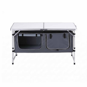 Weisshorn Camping Table Adjustable Storage Cabinet Aluminum MDF 120cm Grey - SportZone.co.nz