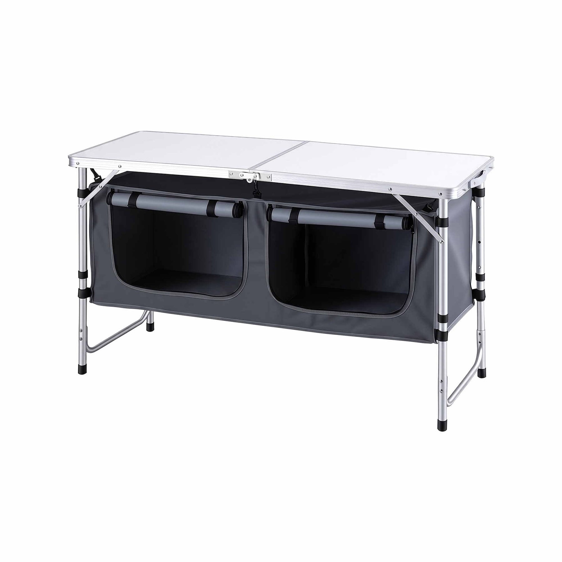 Weisshorn Camping Table Adjustable Storage Cabinet Aluminum MDF 120cm Grey - SportZone.co.nz