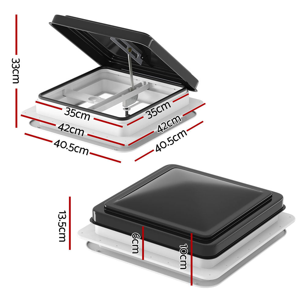 Weisshorn Caravan Roof Vent Hatch RV Skylight Motorhome Camper 350x350mm Black - SportZone.co.nz