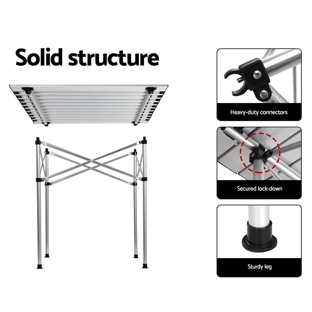 Weisshorn Folding Camping Table 70CM Roll Up Outdoor Picnic BBQ Aluminium Desk - SportZone.co.nz