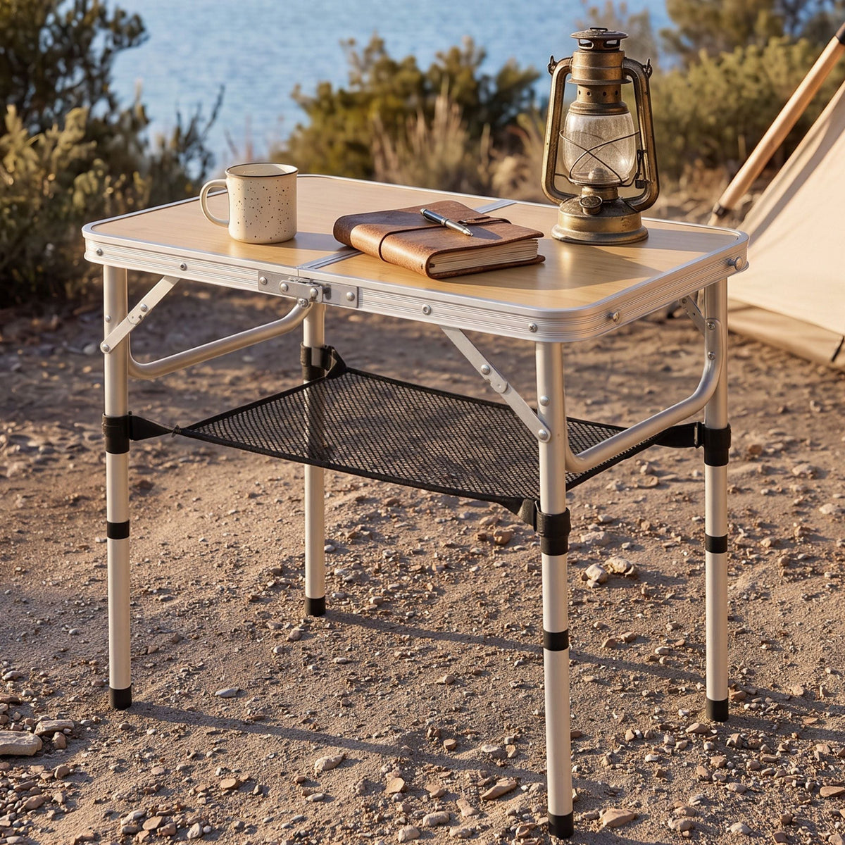 Weisshorn Folding Camping Table Adjustable Aluminium 60 x 40 cm Wood Grain - SportZone.co.nz