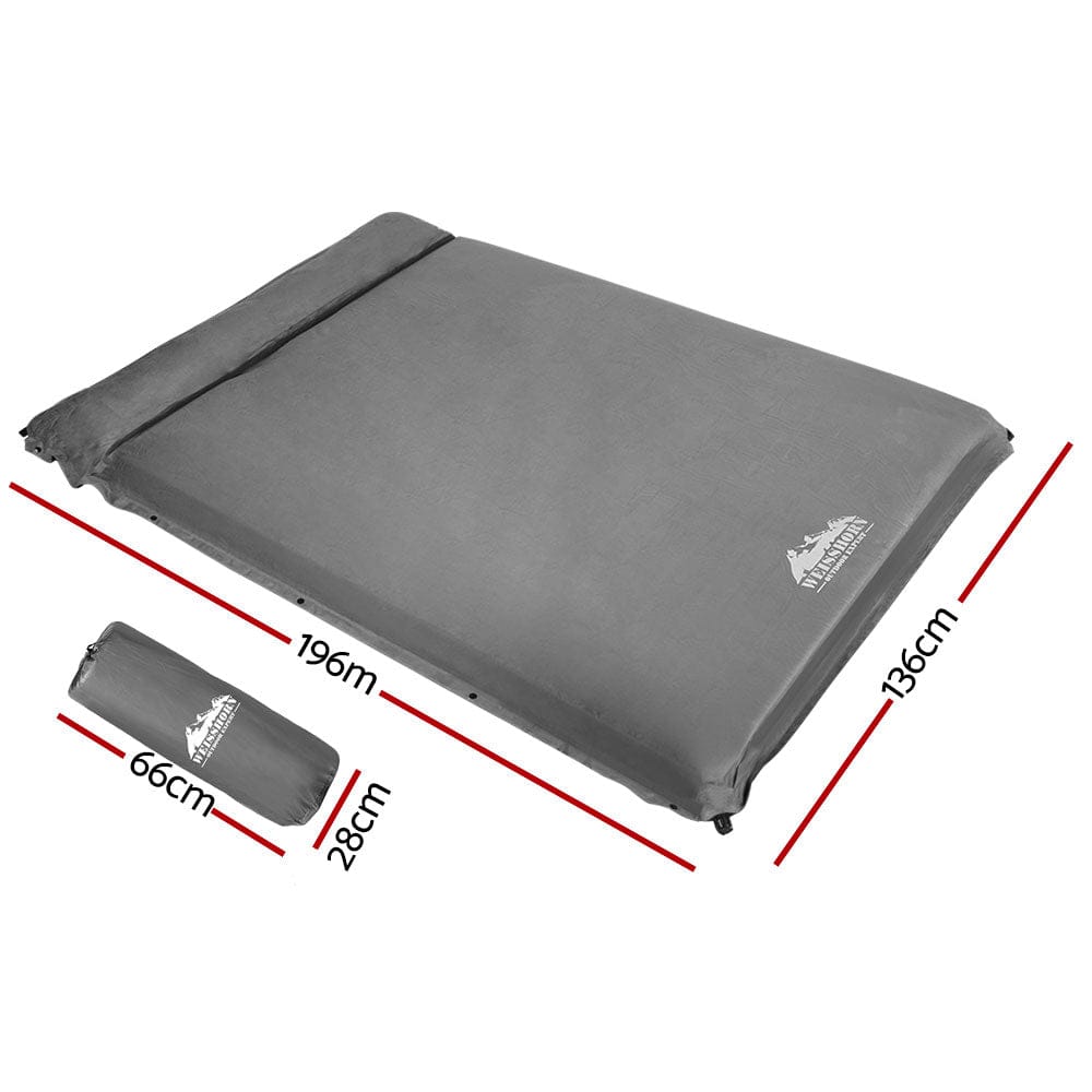 Weisshorn Self Inflating Mattress 10CM Camping Sleeping Mat Air Double Grey - SportZone.co.nz