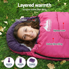 Weisshorn Sleeping Bag Single 213cm Thermal Camping Hiking Pink - SportZone.co.nz