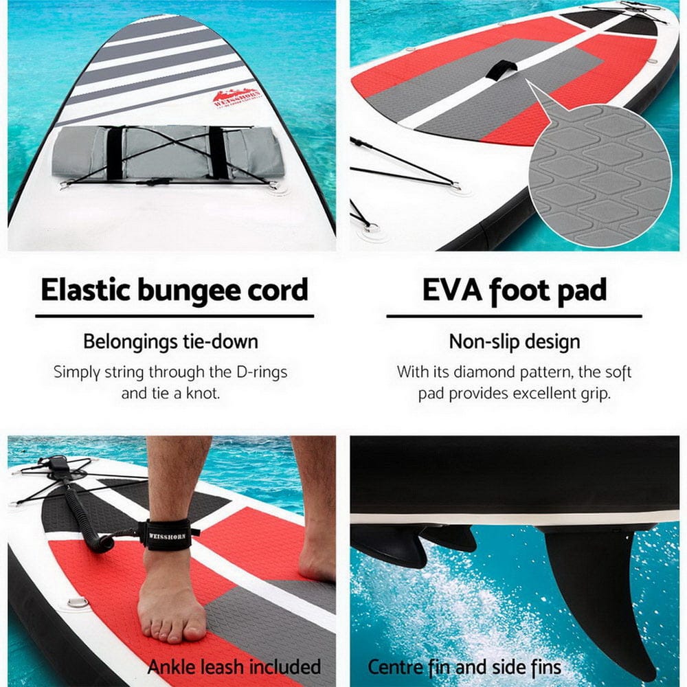 Weisshorn Stand Up Paddle Board 11ft Inflatable SUP Surfboard Paddleboard Kayak Surf Black - SportZone.co.nz