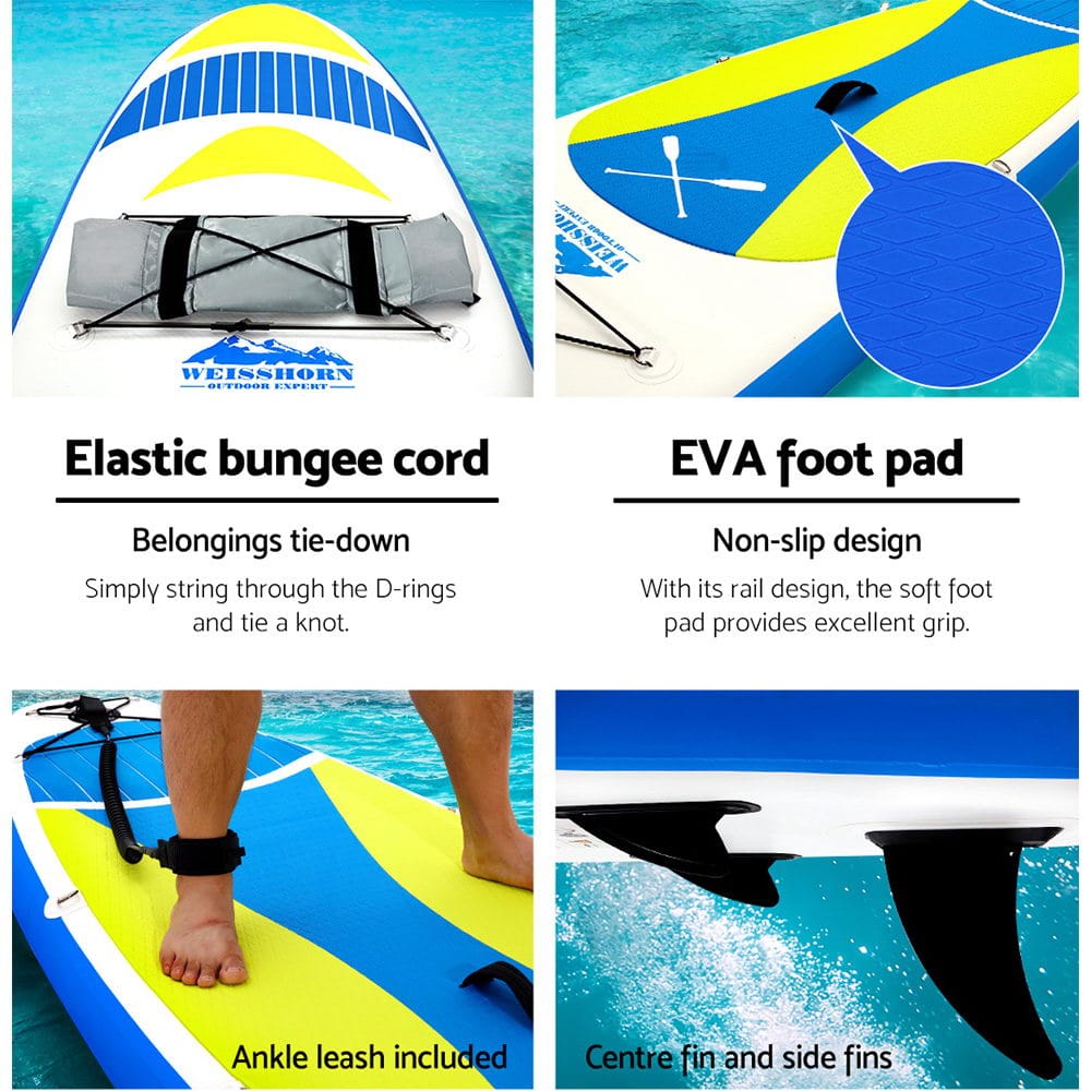Weisshorn Stand Up Paddle Board 11ft Inflatable SUP Surfboard Paddleboard Kayak Surf Yellow - SportZone.co.nz