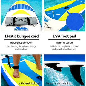 Weisshorn Stand Up Paddle Board 11ft Inflatable SUP Surfboard Paddleboard Kayak Surf Yellow - SportZone.co.nz