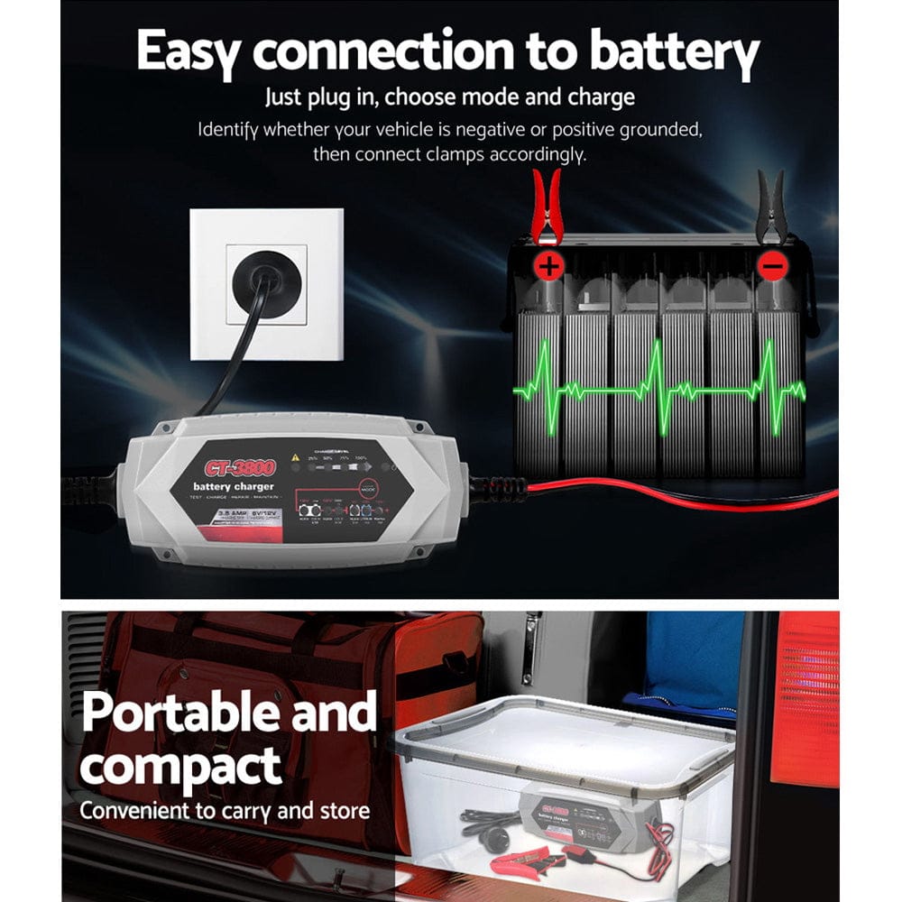12V Automatic Car Battery Charger 6V 3.5Amp Vehicle Truck Chargers AGM - SportZone.co.nz
