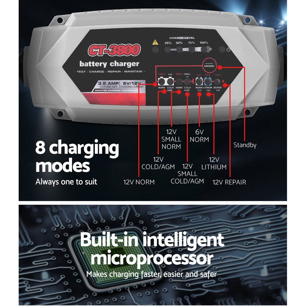 12V Automatic Car Battery Charger 6V 3.5Amp Vehicle Truck Chargers AGM - SportZone.co.nz
