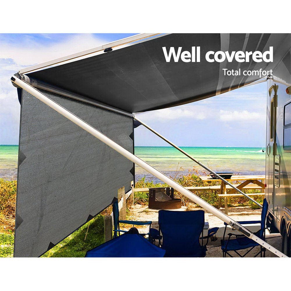 Caravan Privacy Screen Roll Out Awning 4.3X1.95M End Wall Side Sun Shade Grey - SportZone.co.nz