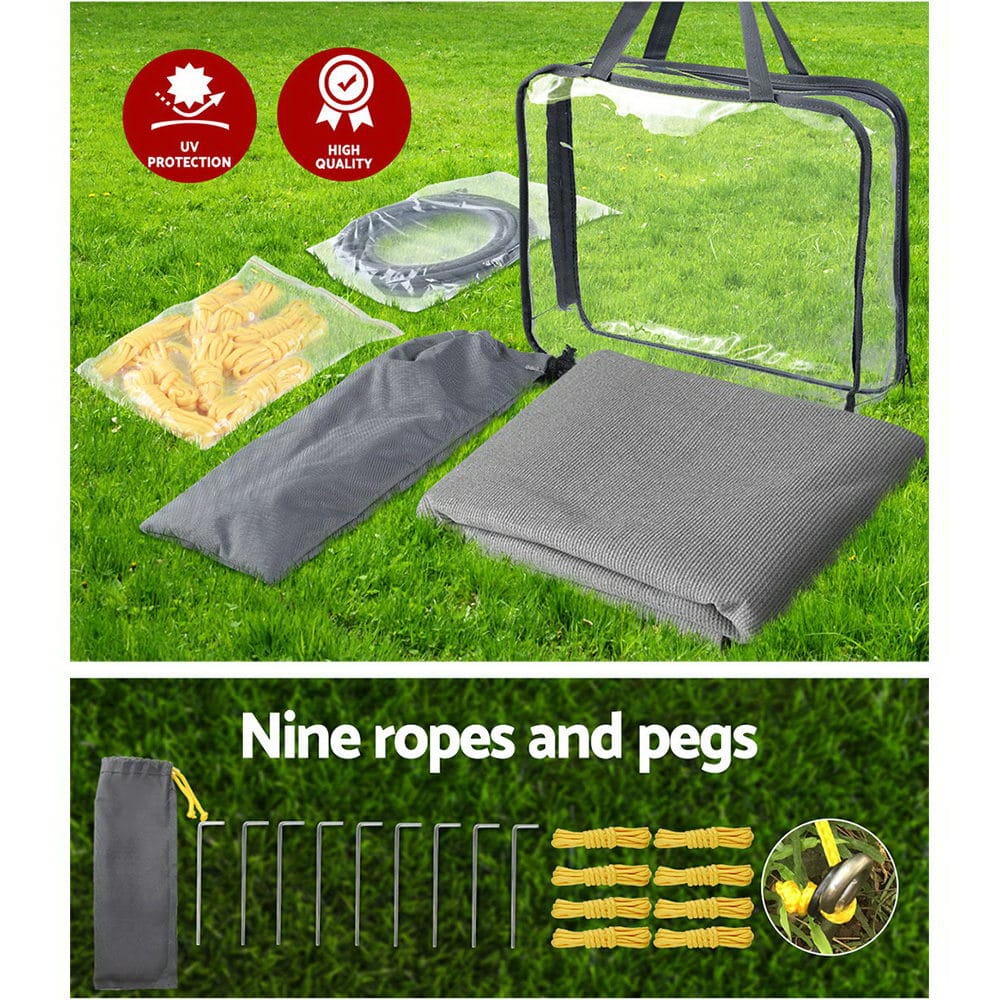 Caravan Privacy Screen Roll Out Awning 4.9x1.95M End Wall Side Sun Shade Grey - SportZone.co.nz