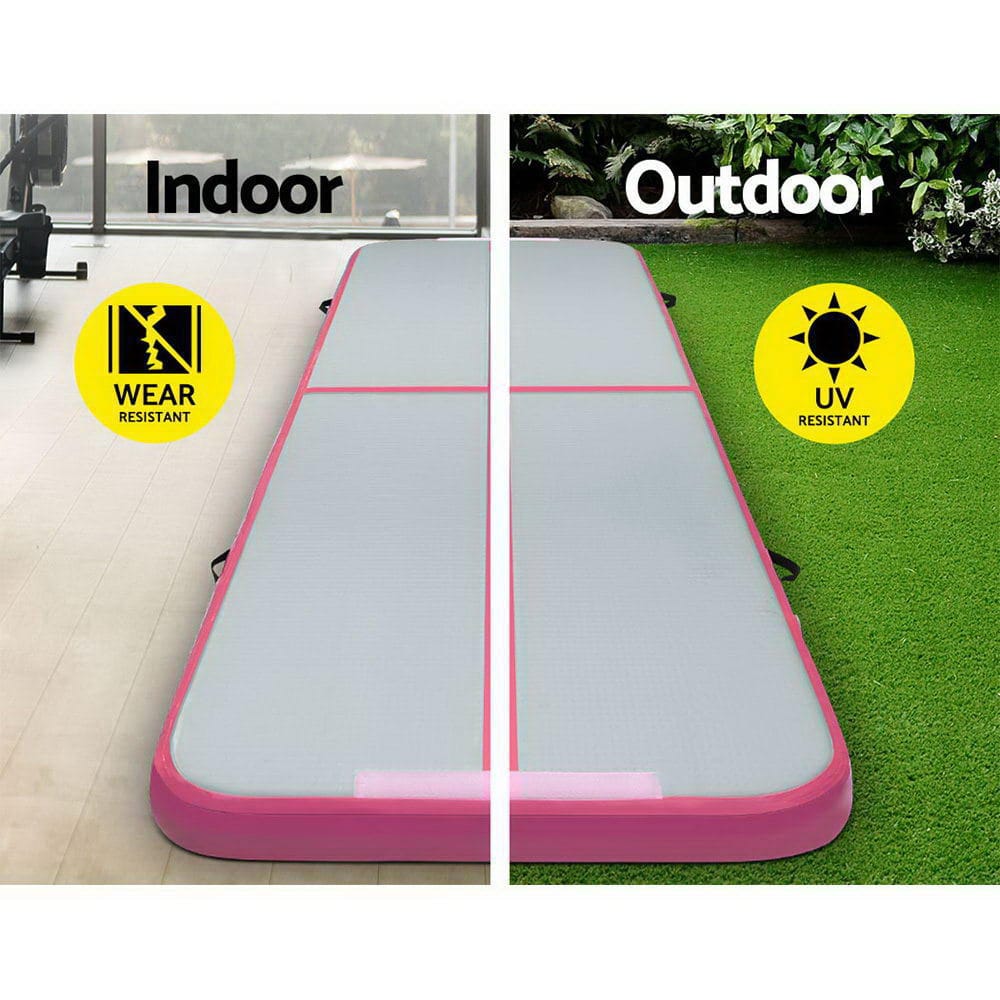 Everfit 3m x 1m Air Track Mat Gymnastic Tumbling Pink and Grey - SportZone.co.nz