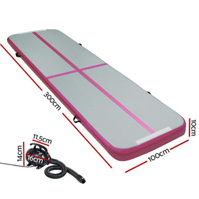 Everfit GoFun 3X1M Inflatable Air Track Mat with Pump Tumbling Gymnastics Pink - SportZone.co.nz