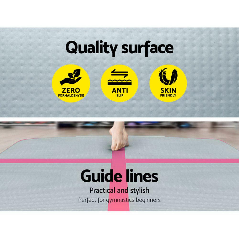 Everfit GoFun 3X1M Inflatable Air Track Mat with Pump Tumbling Gymnastics Pink - SportZone.co.nz