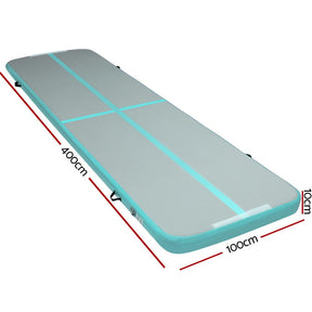 Everfit GoFun 4X1M Inflatable Air Track Mat Tumbling Floor Home Gymnastics Green - SportZone.co.nz
