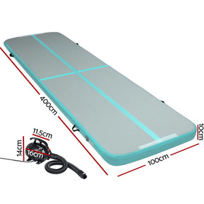 Everfit GoFun 4X1M Inflatable Air Track Mat with Pump Tumbling Gymnastics Green - SportZone.co.nz