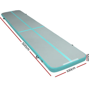 Everfit GoFun 5X1M Inflatable Air Track Mat Tumbling Floor Home Gymnastics Green - SportZone.co.nz