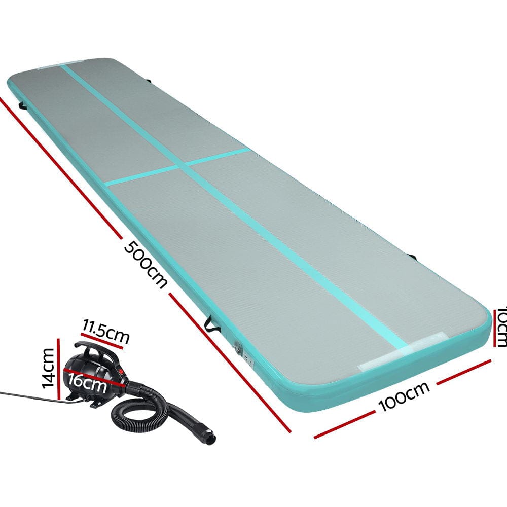Everfit GoFun 5X1M Inflatable Air Track Mat with Pump Tumbling Gymnastics Green - SportZone.co.nz